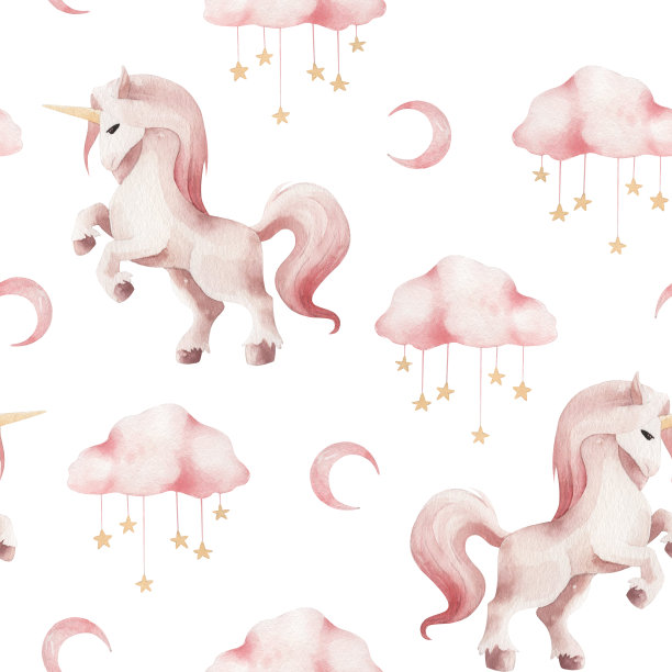 水彩图案与独角兽和云隔离。图片下载