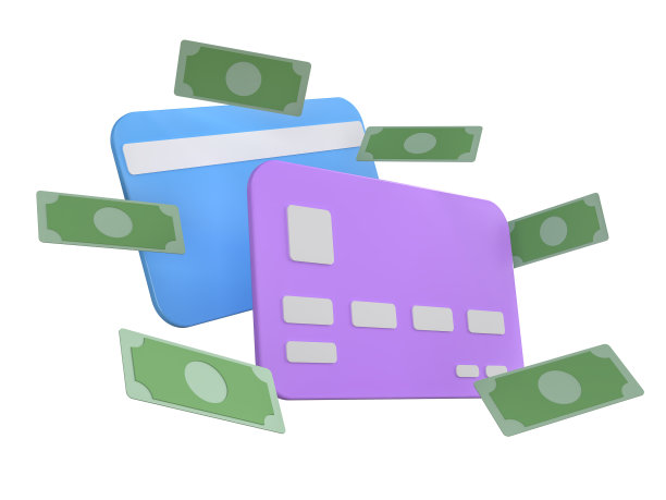 3D信用卡或借记卡和浮动钞票美元现金在商业金融，网上银行和网上购物。网上支付转账，金融交易，无现金社会概念。三维渲染图片下载