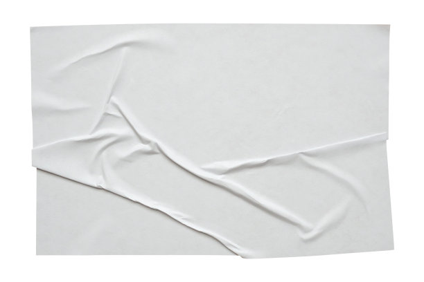 空白的白色皱褶和折痕纸贴纸海报的纹理孤立在白色背景图片下载