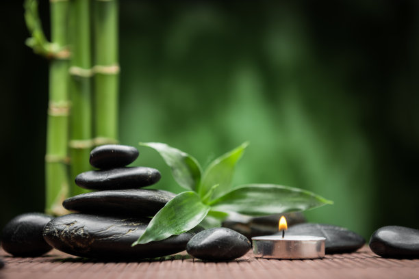 黑色的石头和竹子图片下载