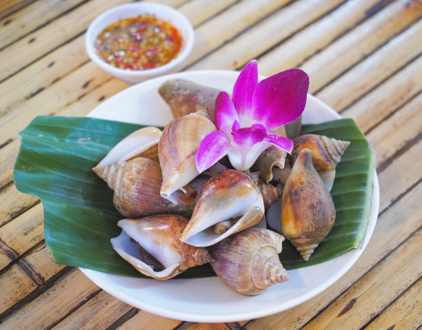 近距离在白色盘子上煮巴比伦菊。图片下载