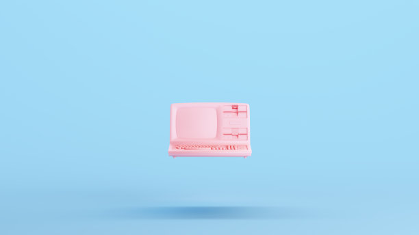 粉色电脑复古硬件磁盘键盘旧桌面系统屏幕媚俗蓝色背景图片下载