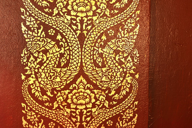 泰国寺庙墙上的传统泰式艺术绘画图案图片下载