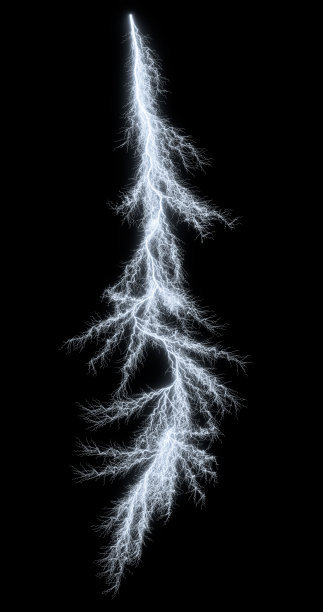 3 d渲染。一道明亮的闪电。雷暴孤立在黑色背景上。图片下载