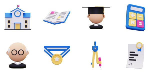 3D学习用品套装书籍计算器考试成绩教授金牌学生校舍教育研究文具用户体验界面网页设计元素3D渲染插图图片下载