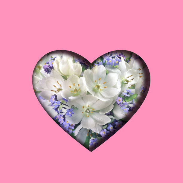 心形花卉当代艺术拼贴画。图片下载