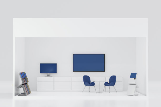 白色模型模板设计展位展台展示为展会在展厅展示，3D渲染。图片下载