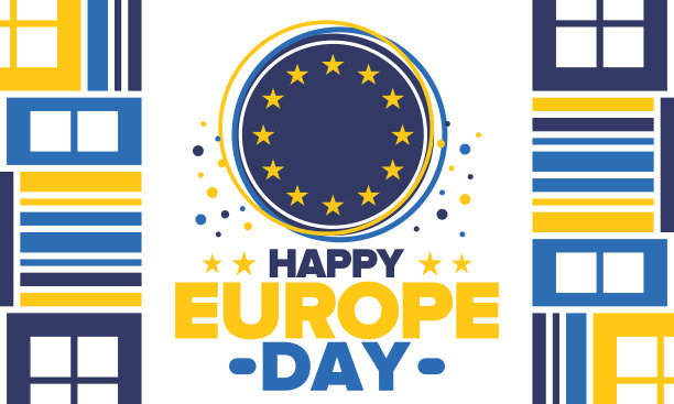 欧洲的一天。每年五月的公众假期。是每年两个纪念日的名称——欧洲理事会的5月5日和欧盟的5月9日。海报，卡片，横幅和背景。向量图片下载