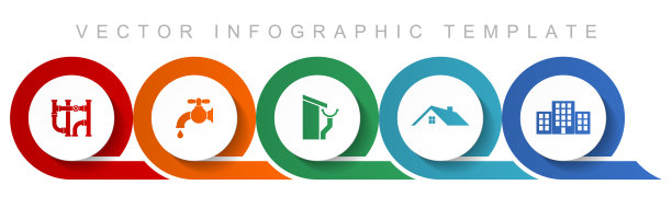 家庭服务图标集，各种图标，如管道，水龙头，屋顶和排水沟，房屋和建筑的网页设计和移动应用程序，平面设计信息图矢量模板在eps 10图片下载