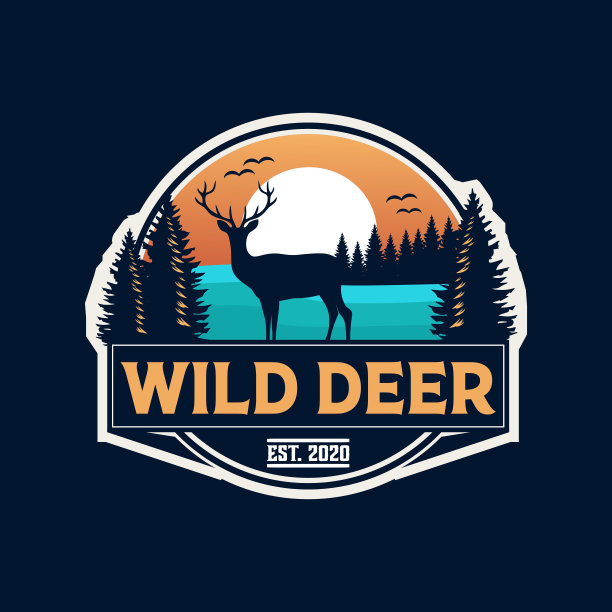 鹿野生动物徽章矢量模板。冒险荒野图形插图。图片下载