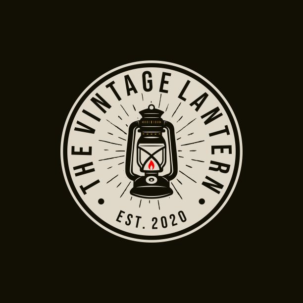 灯照明矢量模板。灯的图形插图在复古徽章风格。图片下载
