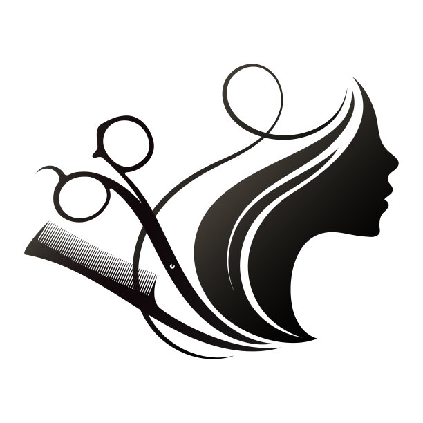 女孩脸剪影，发型师剪刀梳图片下载