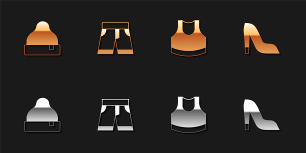 设置豆帽，短或裤子，女性露脐上衣和女鞋图标。向量图片下载