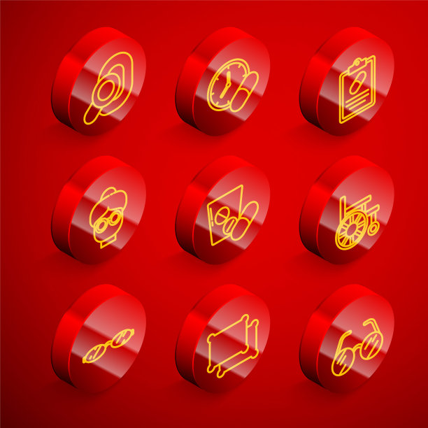 设置线助听器，药丸或药片，医疗处方，祖母，轮椅，眼镜和枕头图标。向量图片下载