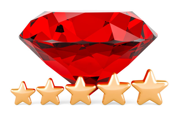 红色宝石上有五颗金星。三维渲染图片下载