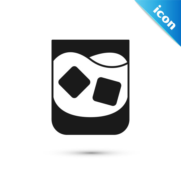 灰色的玻璃杯威士忌和冰块图标孤立在白色背景。向量图片下载