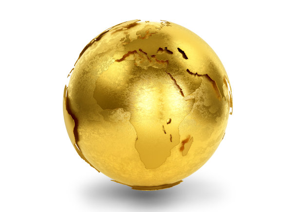 金色的星球。孤立在白色背景上。三维渲染图片下载
