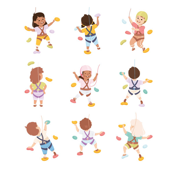 快乐的孩子爬墙爬上装备图片下载