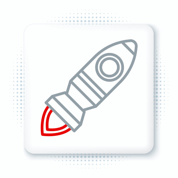 线火箭船与火图标隔离在白色背景。太空旅行。彩色轮廓概念。向量图片下载