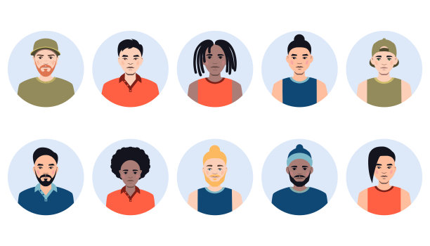 男性化身矢量插图集图片下载