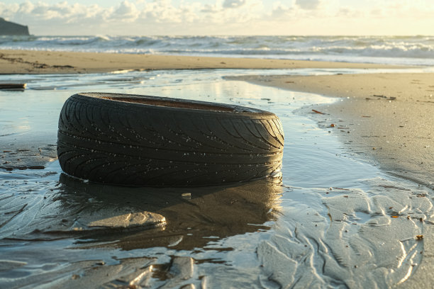 废弃废旧橡胶汽车轮胎对海洋生态系统、环境自然造成污染图片下载
