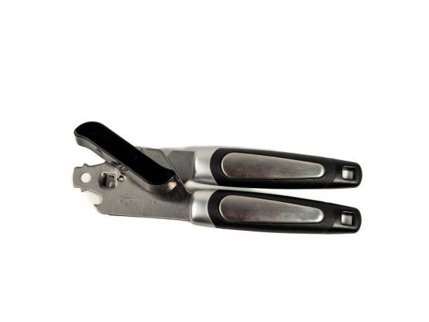 开罐器孤立在白色背景上。金属开罐器。图片下载