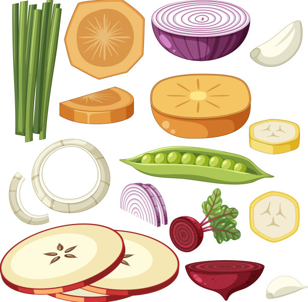 一套蔬菜和水果切片图片下载