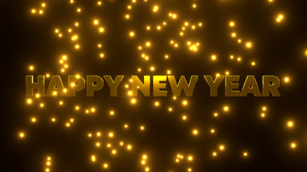 新年快乐，金色的颗粒落在黑色的背景上。图片下载