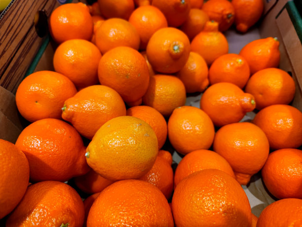 在荷兰的一家杂货店里，来自秘鲁的美丽橙色的米诺拉斯水果放在货架上的篮子里，准备出售图片下载