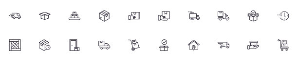 快递概念：现代高质量快递线性图标集合。可编辑笔画。适用于网站、宣传单、banner、在线商店和公司的优质线性符号。图片下载