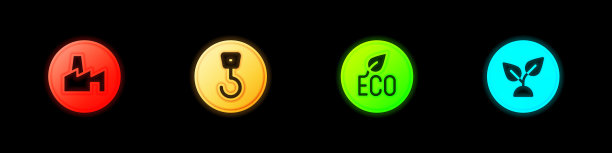 集工厂生产，工业钩，叶生态符号和植物为基础的图标。向量图片下载