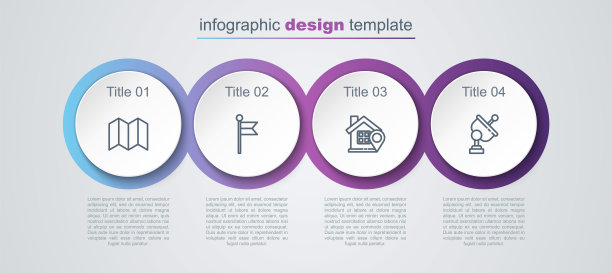 设置线折叠地图，位置标记，与房子和雷达。业务信息图模板。向量图片下载