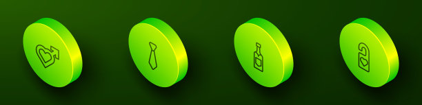 心形等距线与男性性别，领带，香槟瓶和请不要打扰图标。向量图片下载