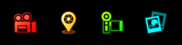 设置复古影院相机，相机快门，影院和相框图标。向量图片下载