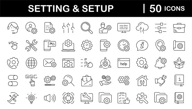 设置和设置设置网页图标的线条风格。web和移动应用程序的设置图标。设置，安装，维护，更新，下载，配置，选项，控制。矢量图图片下载