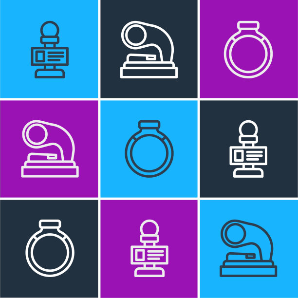 设置线路麦克风，金戒指和旧留声机图标。向量图片下载