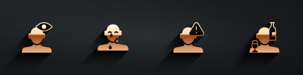 在心理学中设置解决问题，眼泪哭眼，寻找和酒精中毒的图标长阴影。向量图片下载