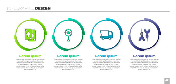 设置纸牌，拨浪鼓婴儿玩具，玩具卡车和飞镖箭。业务信息图模板。向量图片下载