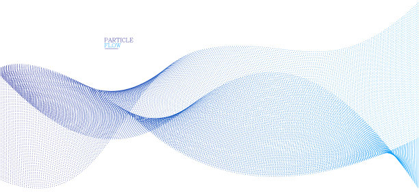 运动矢量抽象背景中的蓝点，粒子阵列波浪流，运动中点的曲线线，技术和科学说明。图片下载