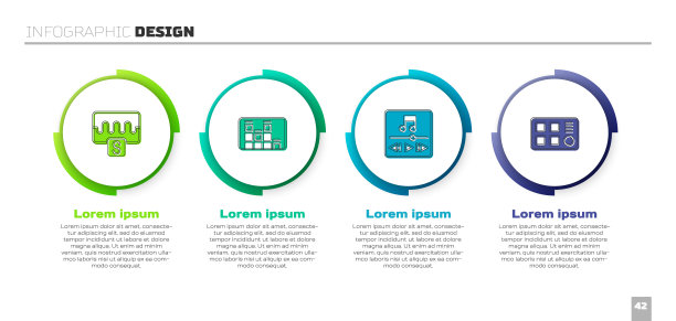 设置音乐波均衡器，播放器和鼓机。业务信息图模板。向量图片下载