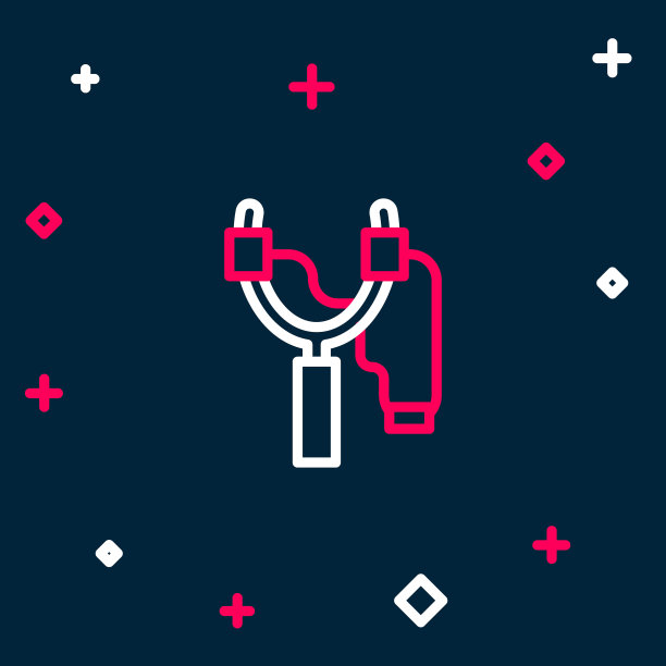 线条弹弓图标隔离在蓝色背景上。彩色轮廓概念。向量图片下载