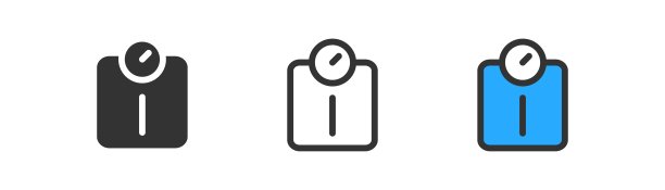 现代地板饮食秤图标上的光背景。健康的象征。减肥、保健、运动、秤。轮廓，平面和彩色风格。平面设计。矢量插图。图片下载