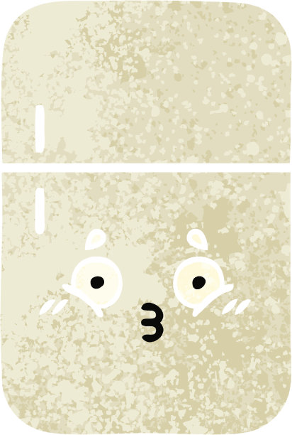 复古插画风格的卡通冰箱冷冻室图片下载