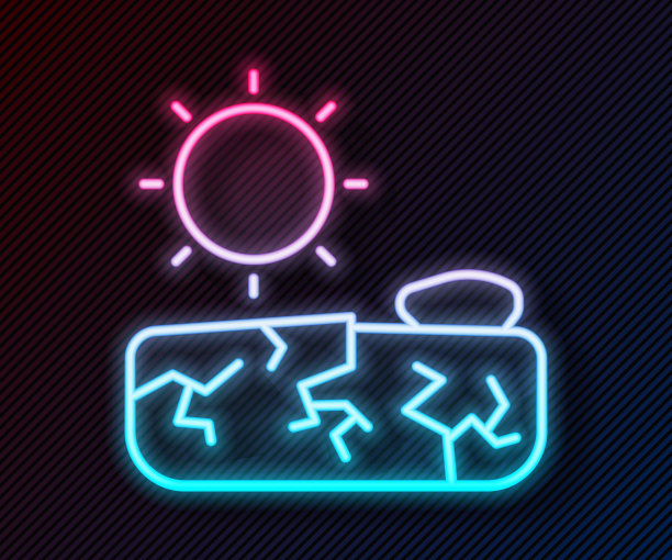 发光的霓虹灯线干旱图标隔离在黑色背景上。向量图片下载