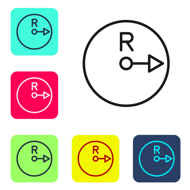 黑线半径图标隔离在白色背景上。设置图标为彩色方框按钮。向量图片下载
