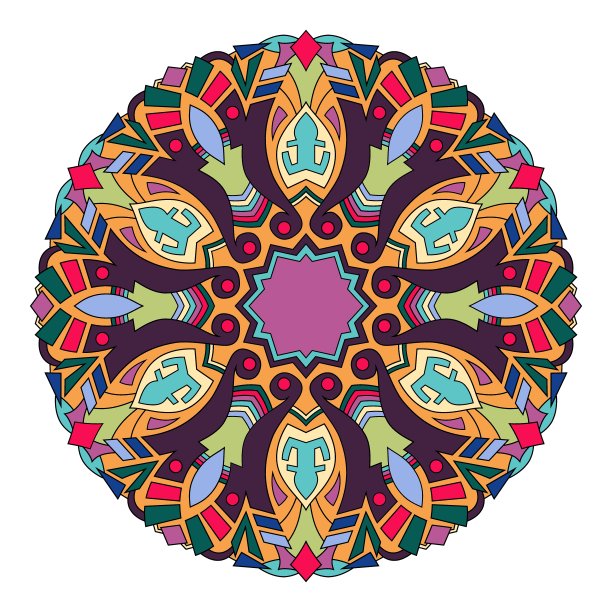 明亮多彩的曼荼罗与美丽的花卉图案。图片下载