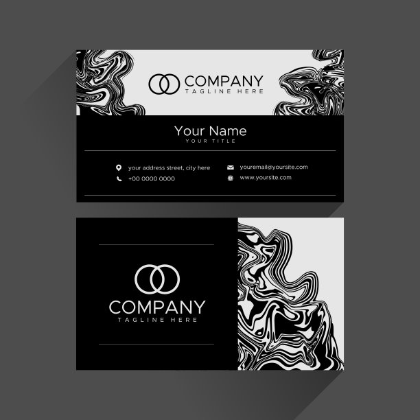 现代黑色流体大理石名片设计。画抽象笔画卡。图片下载