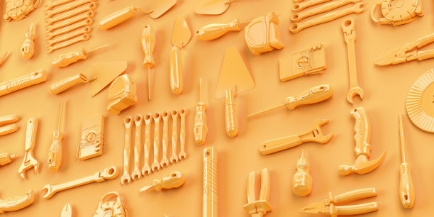 工具集背景概念维修工具仓库推广3d渲染在黄色背景图片下载