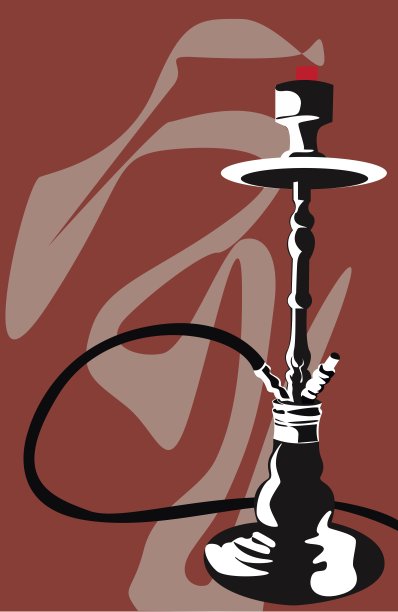 水烟(水烟)吸食水烟。程式化平面插图，矢量。图片下载