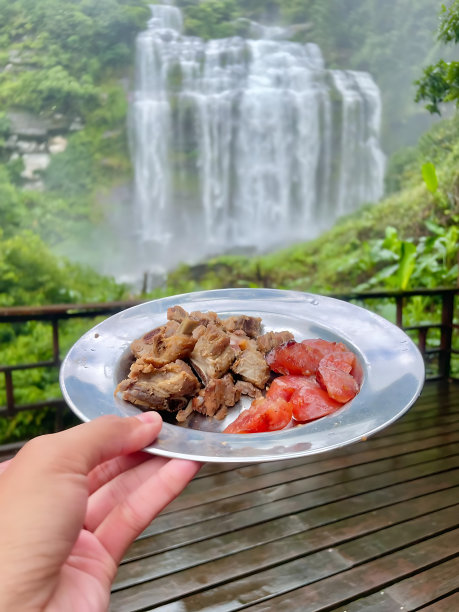 在大自然里煎猪肉图片下载